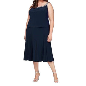 Alex Evenings Dress Matte jersey beaded trim detail blue size 20W